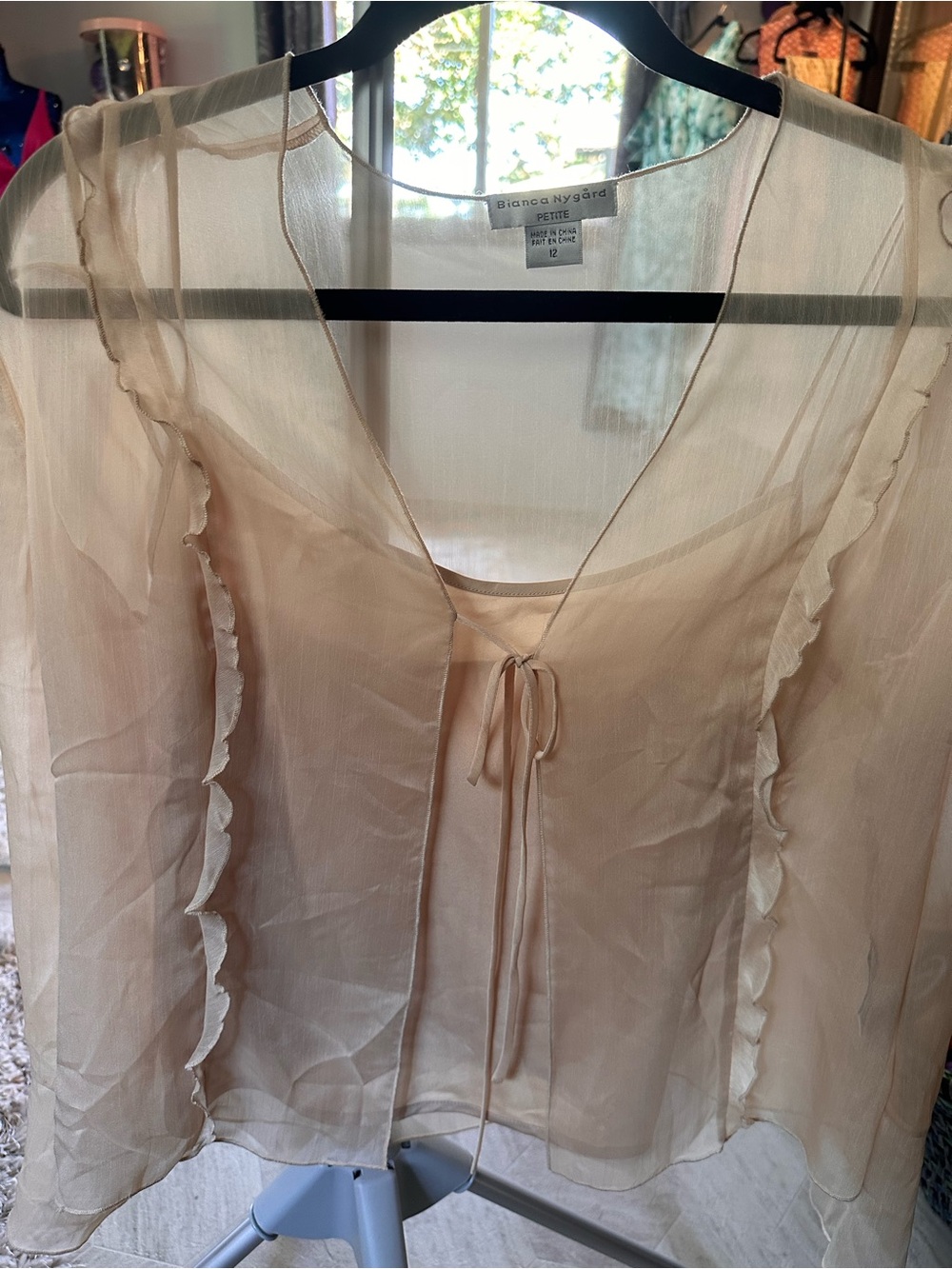 Bianca Nygard Sheer Cream Tie-Front Blouse
